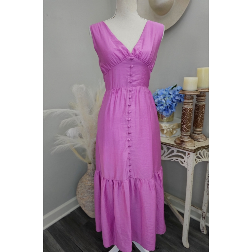 Medium Endless Rose Lavender Open Back Tiered Button Detail Maxi Dress